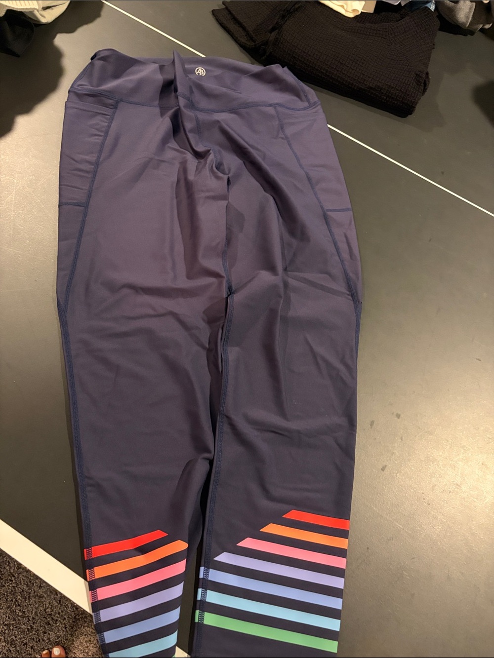 Women’s Addison Bay Navy Performance Pants with Multicolor Stripe Hem